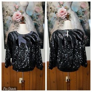 Gorgeous Vintage 1980s Three Flaggs Silk Sequin Velvet Blouse!